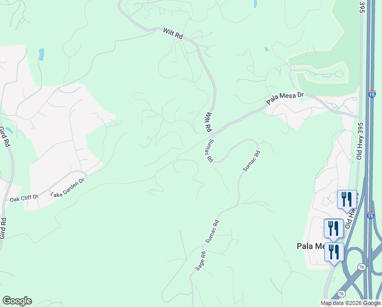 map of restaurants, bars, coffee shops, grocery stores, and more near 3849 Pala Mesa Drive in Fallbrook
