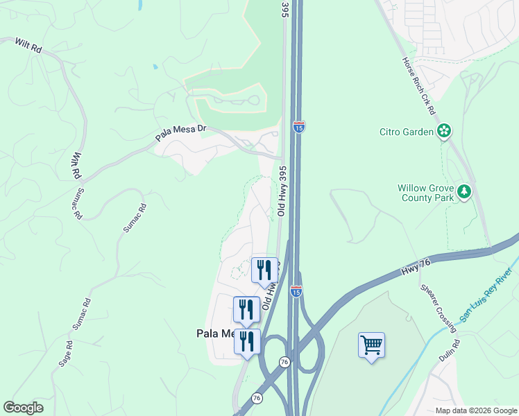 map of restaurants, bars, coffee shops, grocery stores, and more near 2931 Vía de Todos Santos in Fallbrook