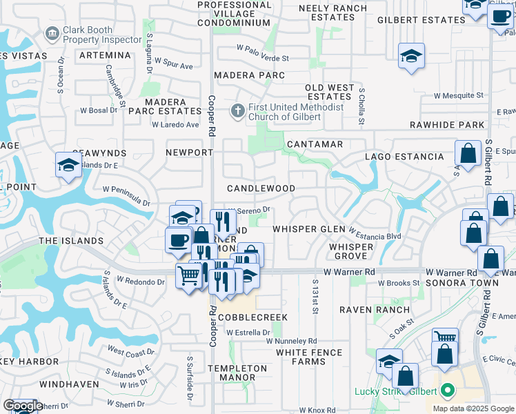 map of restaurants, bars, coffee shops, grocery stores, and more near 646 West Sereno Drive in Gilbert
