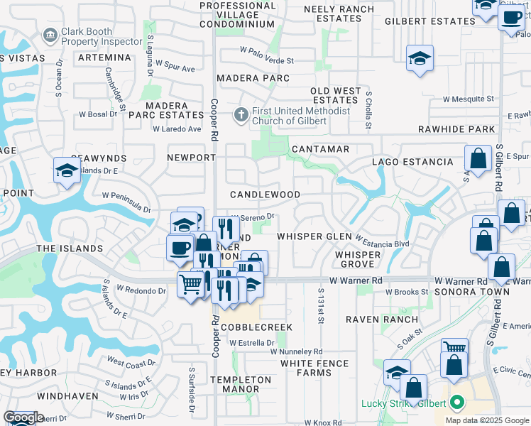 map of restaurants, bars, coffee shops, grocery stores, and more near 646 West Sereno Drive in Gilbert