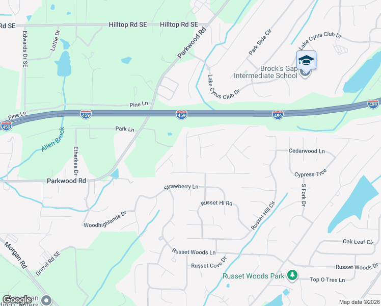 map of restaurants, bars, coffee shops, grocery stores, and more near 5020 Knollview Circle in Birmingham