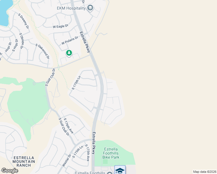 map of restaurants, bars, coffee shops, grocery stores, and more near 11819-11909 South Estrella Parkway in Goodyear