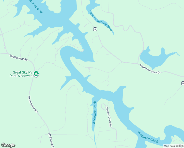 map of restaurants, bars, coffee shops, grocery stores, and more near 395 Creek Run Road in Wedowee