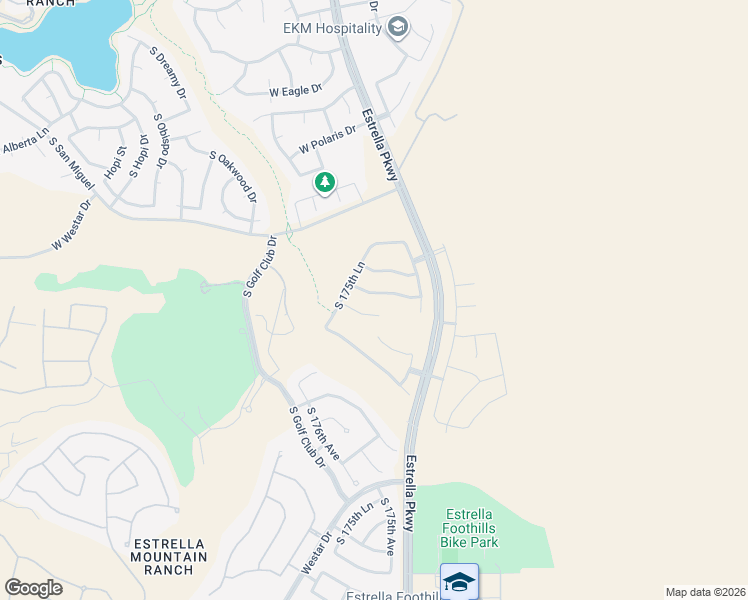 map of restaurants, bars, coffee shops, grocery stores, and more near 17521 W Wandering Creek Rd in Goodyear