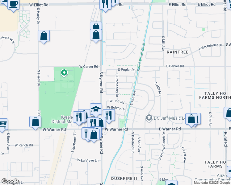 map of restaurants, bars, coffee shops, grocery stores, and more near 368 West Palomino Drive in Tempe