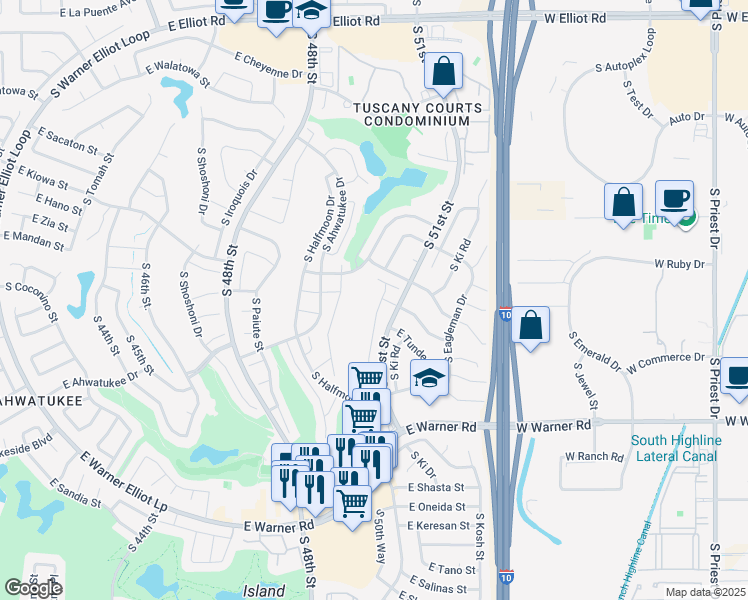 map of restaurants, bars, coffee shops, grocery stores, and more near 11872 South Tomi Drive in Phoenix