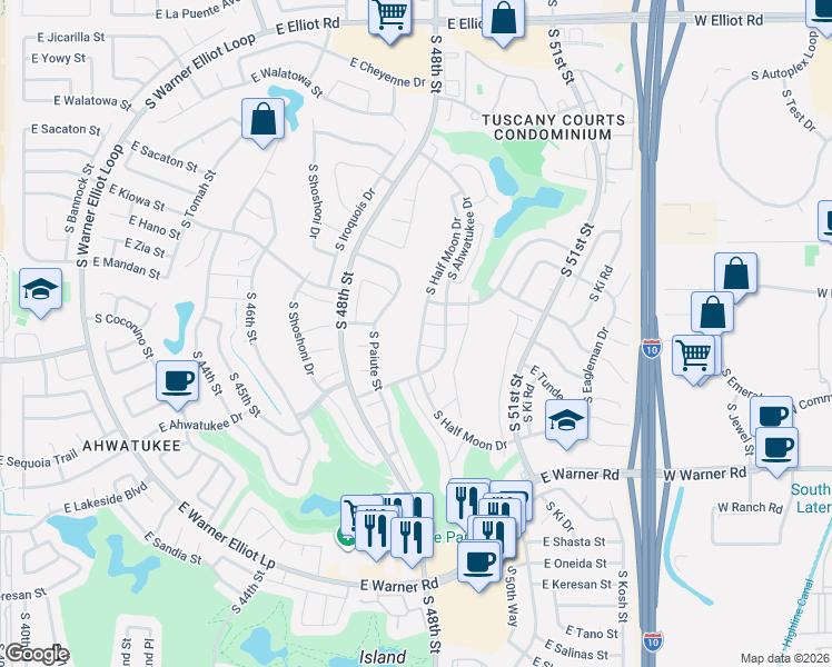 map of restaurants, bars, coffee shops, grocery stores, and more near 11844 South Halfmoon Drive in Phoenix