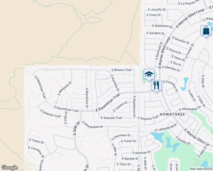 map of restaurants, bars, coffee shops, grocery stores, and more near 3742 East Mare Court in Phoenix