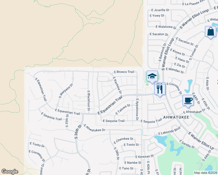 map of restaurants, bars, coffee shops, grocery stores, and more near 3742 East Mare Court in Phoenix