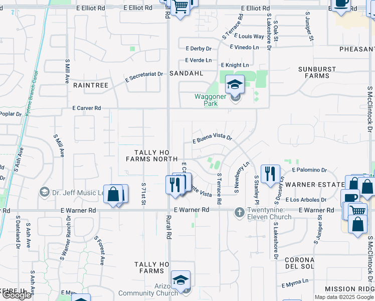 map of restaurants, bars, coffee shops, grocery stores, and more near 8417 South Jentilly Lane in Tempe