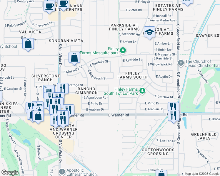 map of restaurants, bars, coffee shops, grocery stores, and more near 591 South Peppertree Drive in Gilbert
