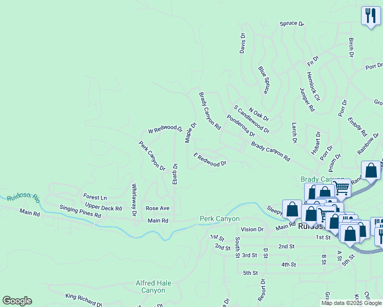 map of restaurants, bars, coffee shops, grocery stores, and more near 110 East Redwood Drive in Ruidoso