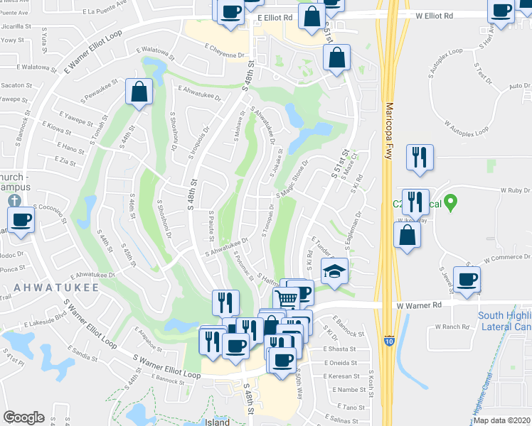 map of restaurants, bars, coffee shops, grocery stores, and more near 4911 East Hopi Street in Phoenix