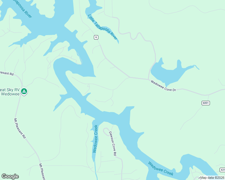 map of restaurants, bars, coffee shops, grocery stores, and more near 310 Creek Run Road in Wedowee