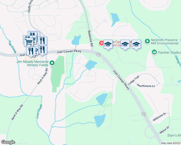 map of restaurants, bars, coffee shops, grocery stores, and more near 312 Archway Lane in Peachtree City