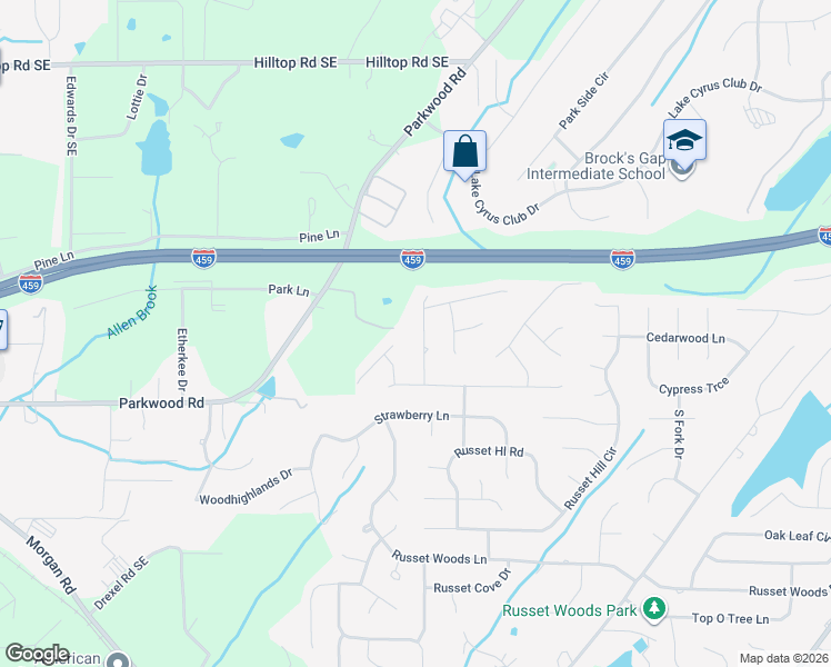 map of restaurants, bars, coffee shops, grocery stores, and more near 5020 Knollview Circle in Birmingham