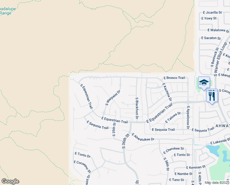 map of restaurants, bars, coffee shops, grocery stores, and more near 11652 South Warpaint Drive in Phoenix