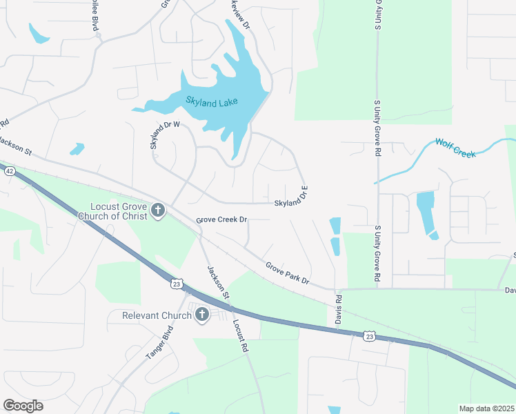 map of restaurants, bars, coffee shops, grocery stores, and more near 104 Skyland Drive East in Locust Grove