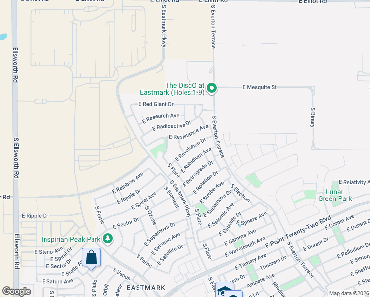 map of restaurants, bars, coffee shops, grocery stores, and more near 4207 South Zephyr in Mesa