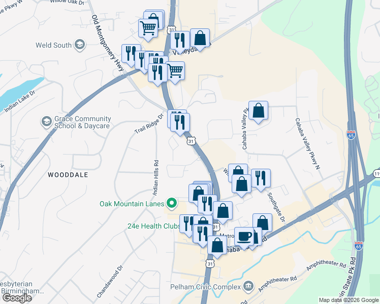map of restaurants, bars, coffee shops, grocery stores, and more near 2160 Pelham Parkway in Pelham