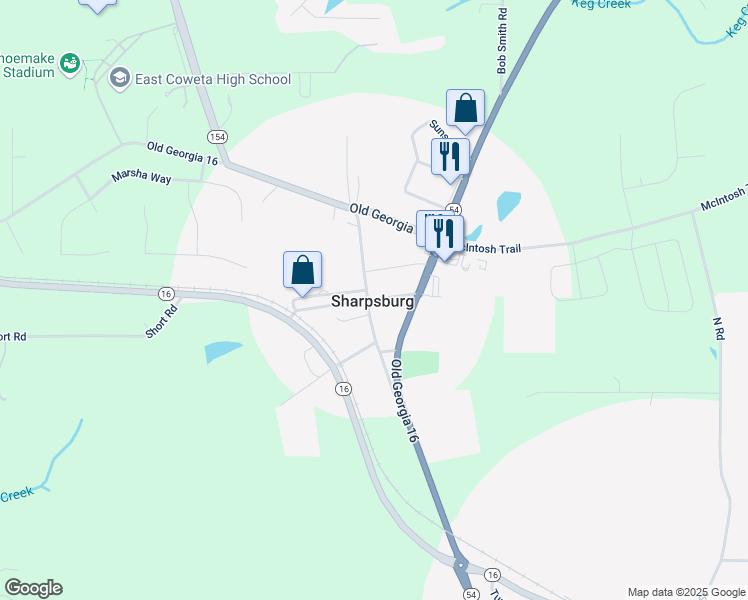 map of restaurants, bars, coffee shops, grocery stores, and more near in Sharpsburg