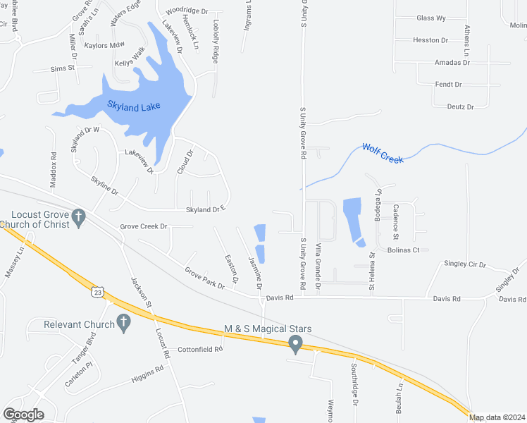 map of restaurants, bars, coffee shops, grocery stores, and more near 270 Kings Cove in Locust Grove