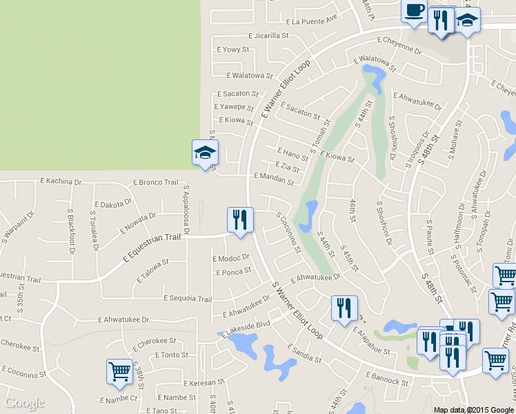 map of restaurants, bars, coffee shops, grocery stores, and more near 11805 South Coconino Street in Phoenix