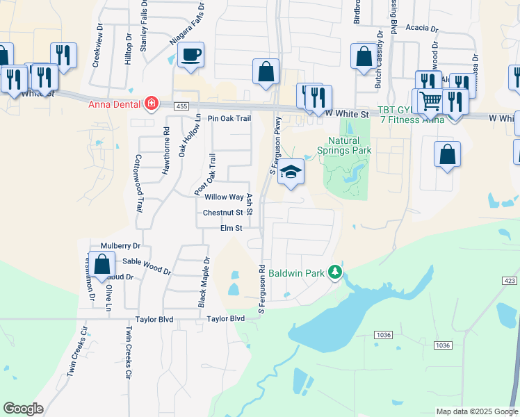 map of restaurants, bars, coffee shops, grocery stores, and more near Ferguson in Anna