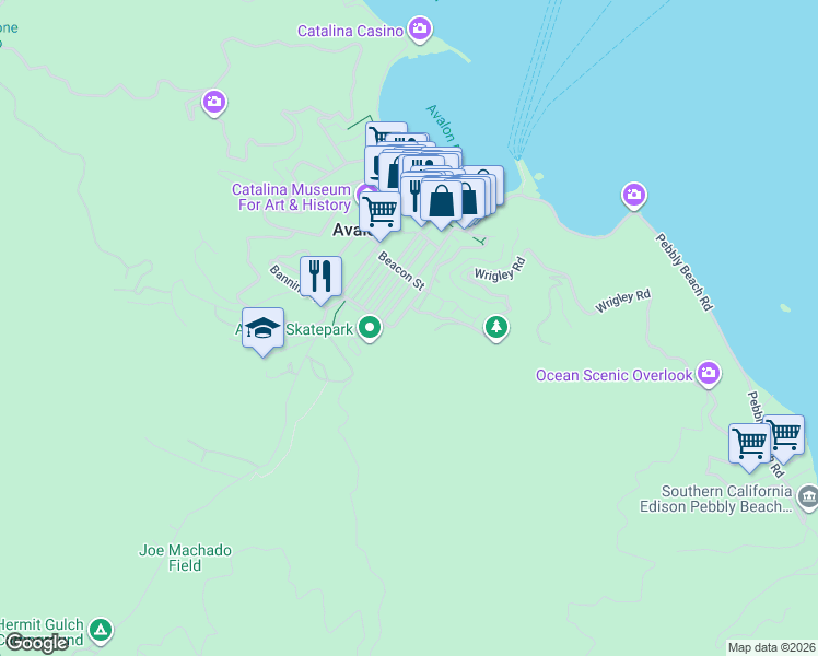 map of restaurants, bars, coffee shops, grocery stores, and more near in Avalon