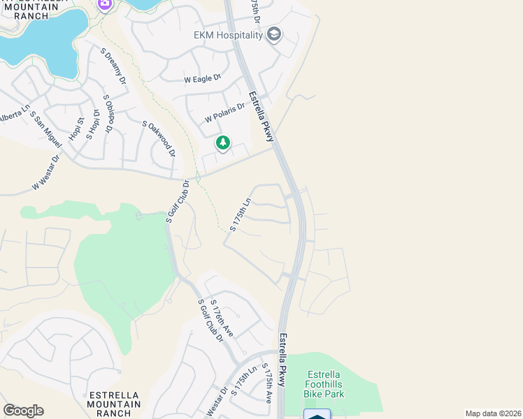 map of restaurants, bars, coffee shops, grocery stores, and more near 17521 West Wandering Creek Road in Goodyear