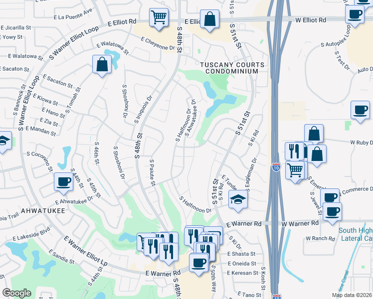 map of restaurants, bars, coffee shops, grocery stores, and more near 4911 East Hopi Street in Phoenix