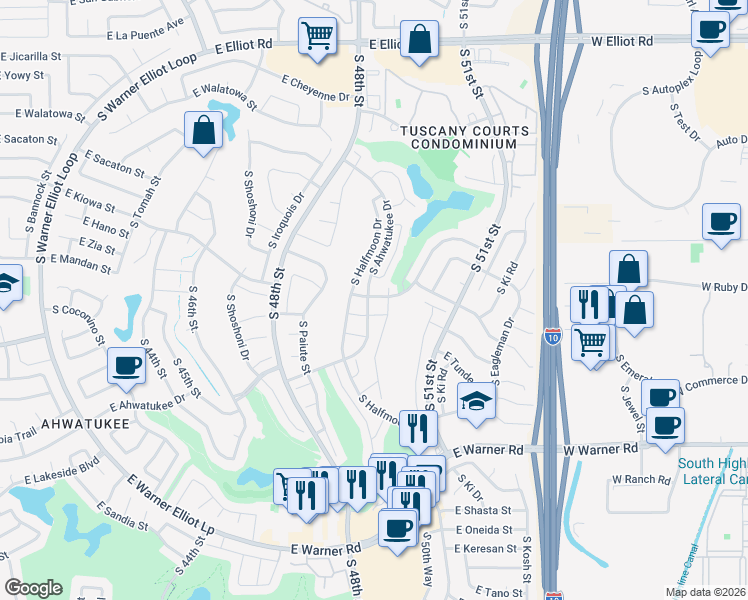 map of restaurants, bars, coffee shops, grocery stores, and more near 4911 East Hopi Street in Phoenix