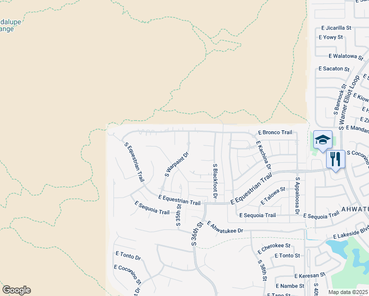 map of restaurants, bars, coffee shops, grocery stores, and more near 11652 South Warpaint Drive in Phoenix