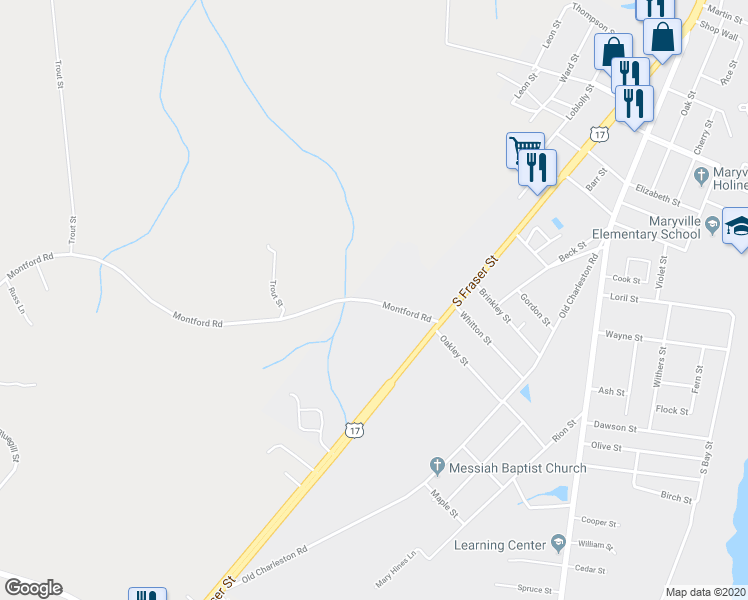 map of restaurants, bars, coffee shops, grocery stores, and more near 200 Montford Road in Georgetown