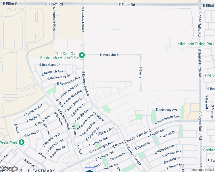 map of restaurants, bars, coffee shops, grocery stores, and more near 10134 East Revolution Drive in Mesa