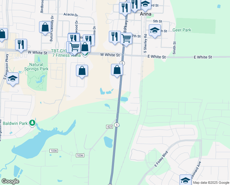 map of restaurants, bars, coffee shops, grocery stores, and more near 1220 South Powell Parkway in Anna