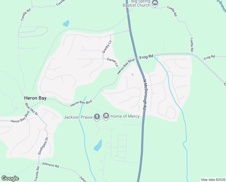 map of restaurants, bars, coffee shops, grocery stores, and more near 121 Lantana Drive in Locust Grove