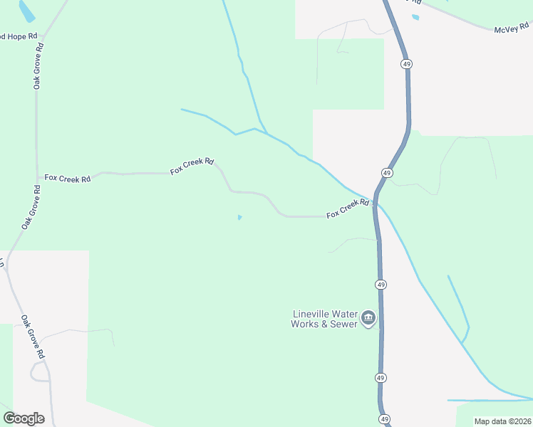 map of restaurants, bars, coffee shops, grocery stores, and more near Fox Creek Road in Lineville