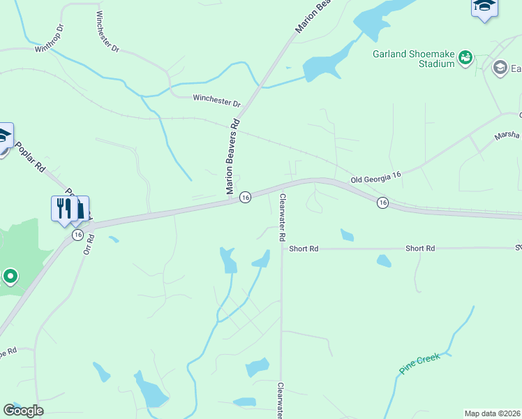 map of restaurants, bars, coffee shops, grocery stores, and more near 3473 Georgia 16 in Sharpsburg