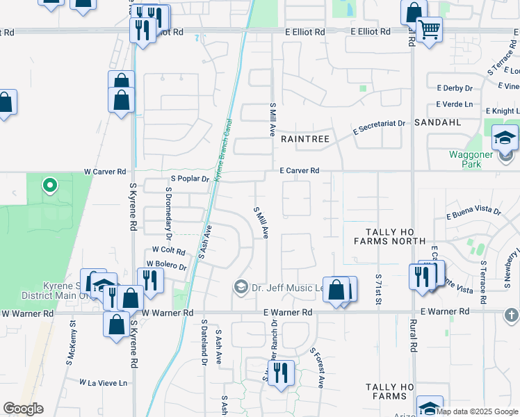map of restaurants, bars, coffee shops, grocery stores, and more near 21 West Pecan Place in Tempe