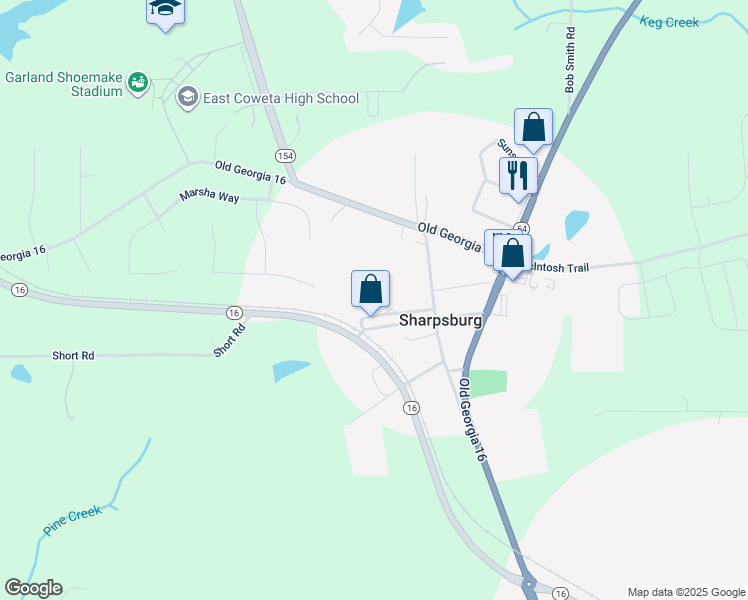 map of restaurants, bars, coffee shops, grocery stores, and more near 154 McIntosh Trail in Sharpsburg