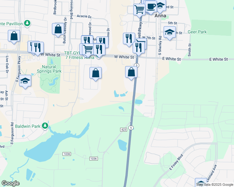 map of restaurants, bars, coffee shops, grocery stores, and more near 1220 South Powell Parkway in Anna