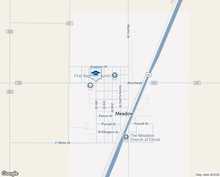 map of restaurants, bars, coffee shops, grocery stores, and more near 600-698 2nd Street in Meadow