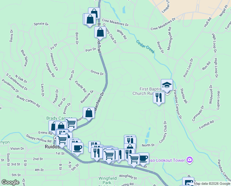 map of restaurants, bars, coffee shops, grocery stores, and more near 274 Lower Terrace Drive in Ruidoso