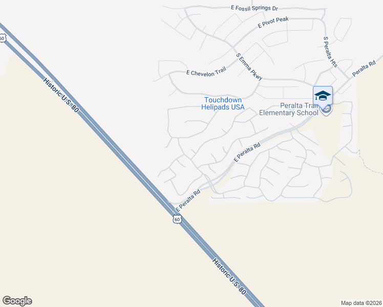 map of restaurants, bars, coffee shops, grocery stores, and more near 8218 South Hidden Trail Court in Gold Canyon