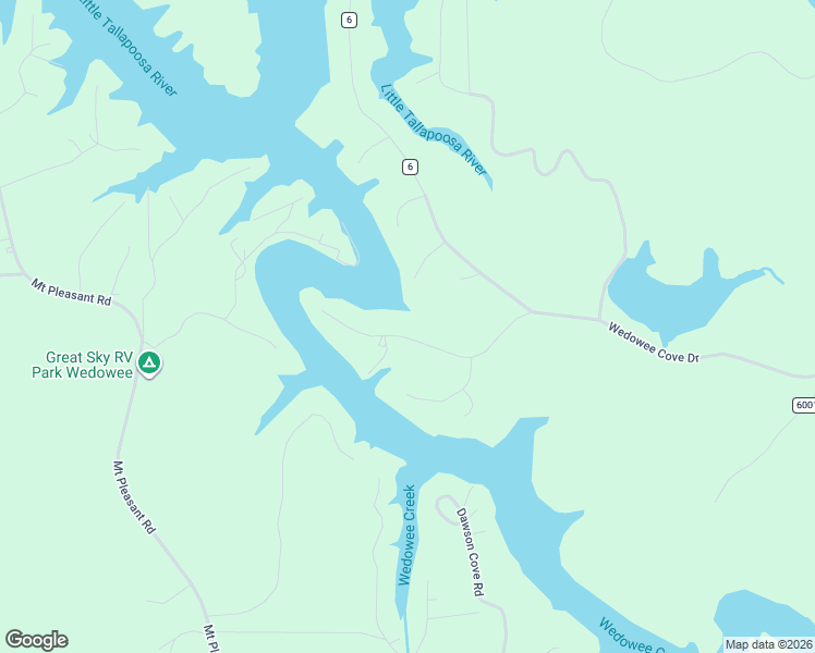 map of restaurants, bars, coffee shops, grocery stores, and more near 310 Creek Run Road in Wedowee