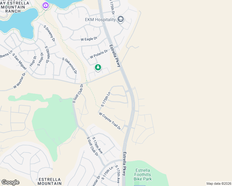 map of restaurants, bars, coffee shops, grocery stores, and more near 17525 West Arroyo Way in Goodyear
