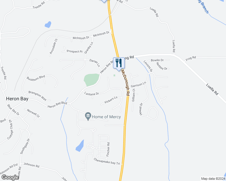 map of restaurants, bars, coffee shops, grocery stores, and more near 172 Lantana Drive in Locust Grove