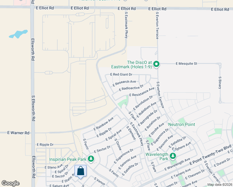 map of restaurants, bars, coffee shops, grocery stores, and more near 9722 East Radioactive Drive in Mesa