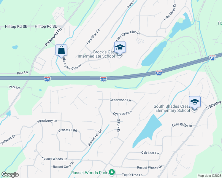 map of restaurants, bars, coffee shops, grocery stores, and more near 5808 Cypress Trace in Birmingham